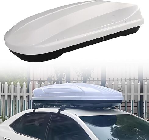 14 Cubic Feet Rooftop Cargo Box White Dual Side Opening with 2 Lock Keys Heavy Duty Roof Storage Box 56.3 Inch L x 25.98 Inch W x 16.14 Inch H in Kuwait