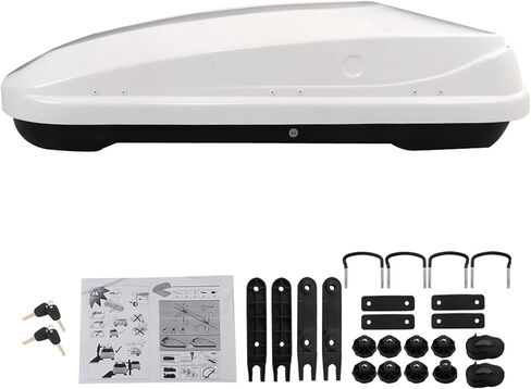 14 Cubic Feet Rooftop Cargo Box White Dual Side Opening with 2 Lock Keys Heavy Duty Roof Storage Box 56.3 Inch L x 25.98 Inch W x 16.14 Inch H in Kuwait