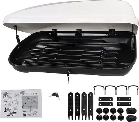14 Cubic Feet Rooftop Cargo Box White Dual Side Opening with 2 Lock Keys Heavy Duty Roof Storage Box 56.3 Inch L x 25.98 Inch W x 16.14 Inch H in Kuwait