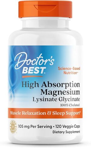 Doctor's Best High Absorption Magnesium Glycinate Lysinate 100% Chelated, Non-GMO, Vegan, 120 Veggie Capsule (Pack of 1) in Saudi Arabia