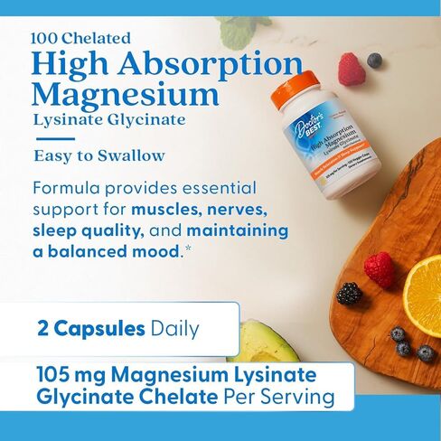 Doctor's Best High Absorption Magnesium Glycinate Lysinate 100% Chelated, Non-GMO, Vegan, 120 Veggie Capsule (Pack of 1) in Saudi Arabia