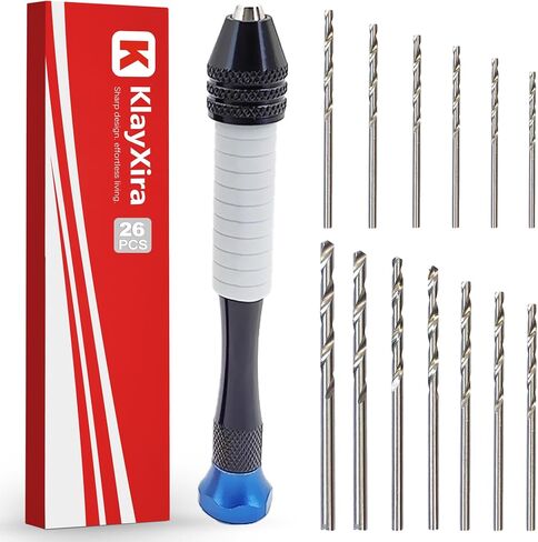 KlayXira 26 Piece Pin Vise Hand Drill Kit with Small Drill Bits Including 1mm - Precision Micro Craft Drill for Jewelry Making, Stones and Crystals, Resin Hobbyists (Blue) in Kuwait