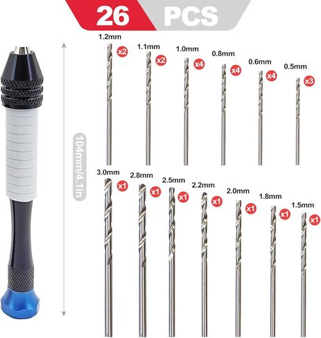 KlayXira 26 Piece Pin Vise Hand Drill Kit with Small Drill Bits Including 1mm - Precision Micro Craft Drill for Jewelry Making, Stones and Crystals, Resin Hobbyists (Blue) in Kuwait