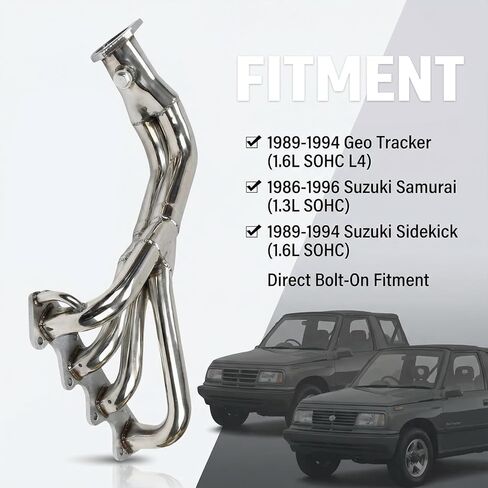 304 Stainless Steel Exhaust Header for 1989-1994 Geo Tracker 1.6L SOHC L4, 1986-1996 Suzuki Samurai 1.3L SOHC, 1989-1994 Suzuki Sidekick 1.6L SOHC in Kuwait