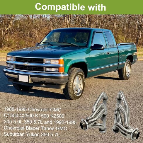 رؤوس العادم لـ 1988-1995 تشيفي جي إم سي C1500 C2500 K1500 K2500 1992-1995 بليزر تاهو سوبربان يوكون 5.0L 5.7L 305 350 SBC رؤوس قصيرة من الفولاذ المقاوم للصدأ in Kuwait