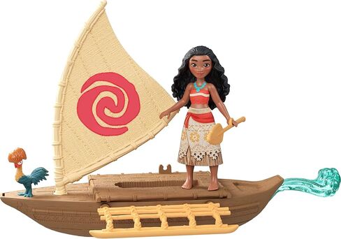 Mattel Disney Toys, Moana Small Doll & Floating Boat Playset with Heihei Rooster Figure, Wave Launcher & 2 Accessories, Inspired by Movie in Kuwait