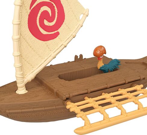 Mattel Disney Toys, Moana Small Doll & Floating Boat Playset with Heihei Rooster Figure, Wave Launcher & 2 Accessories, Inspired by Movie in Kuwait