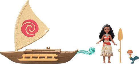 Mattel Disney Toys, Moana Small Doll & Floating Boat Playset with Heihei Rooster Figure, Wave Launcher & 2 Accessories, Inspired by Movie in Kuwait