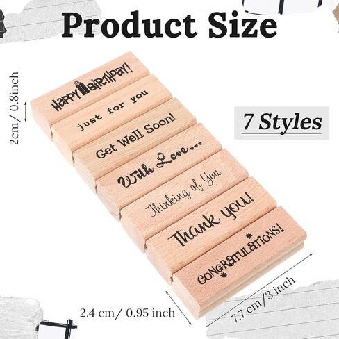 Wood Rubber Stamp Set, 7 Pcs Happy Birthday, Thank You, with Love, Merry Christmas, Handmade Sentiments, Vintage Floral Butterfly Designs for DIY Card Making, Scrapbooking, Gift Wrapping in Kuwait