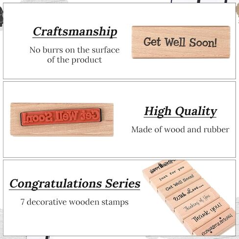 Wood Rubber Stamp Set, 7 Pcs Happy Birthday, Thank You, with Love, Merry Christmas, Handmade Sentiments, Vintage Floral Butterfly Designs for DIY Card Making, Scrapbooking, Gift Wrapping in Kuwait