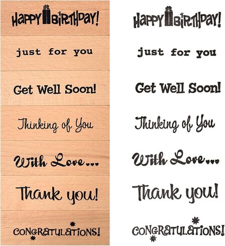 7-Piece Handmade Sentiment Wood Stamp Set - for Gift Packaging: Thank You, Just for You, Happy Birthday, Thinking of You, with Love, Congratulations- for DIY Crafts, Journals, Card Making Supplies in Kuwait