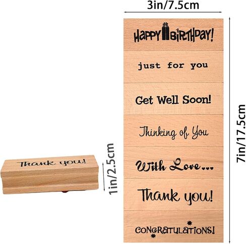 7-Piece Handmade Sentiment Wood Stamp Set - for Gift Packaging: Thank You, Just for You, Happy Birthday, Thinking of You, with Love, Congratulations- for DIY Crafts, Journals, Card Making Supplies in Kuwait