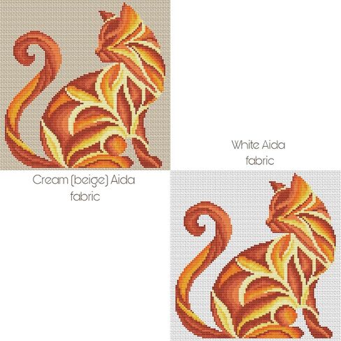 Cross Stitch Printed Pattern Burnt Orange Abstract Cat Handmade DIY Chart Counted Needlework DMC Color in Kuwait