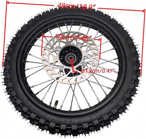 مجموعة إطارات حافة العجلة الأمامية مقاس 14 بوصة للدراجة الترابية 50cc 110cc 125cc tao TTR SSR CRF Apollo 12 مم يتضمن قرص فرامل فولاذي 190 مم 60/100-14 أنبوب إطار in Kuwait