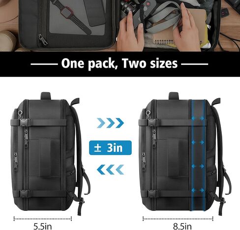 Ample Space Travel Backpack with LifetimeWarranty,Expandable Carry on Backpack with Cable Access Port,Fits 17.3"Laptop Notebook,Water Resistant Weekender Backpack Business Trips,Daily Travel,Black in Kuwait