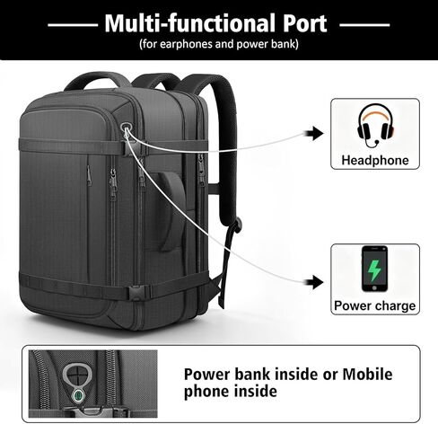 Ample Space Travel Backpack with LifetimeWarranty,Expandable Carry on Backpack with Cable Access Port,Fits 17.3"Laptop Notebook,Water Resistant Weekender Backpack Business Trips,Daily Travel,Black in Kuwait