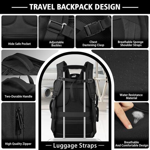Ample Space Travel Backpack with LifetimeWarranty,Expandable Carry on Backpack with Cable Access Port,Fits 17.3"Laptop Notebook,Water Resistant Weekender Backpack Business Trips,Daily Travel,Black in Kuwait