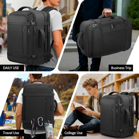 Ample Space Travel Backpack with LifetimeWarranty,Expandable Carry on Backpack with Cable Access Port,Fits 17.3"Laptop Notebook,Water Resistant Weekender Backpack Business Trips,Daily Travel,Black in Kuwait