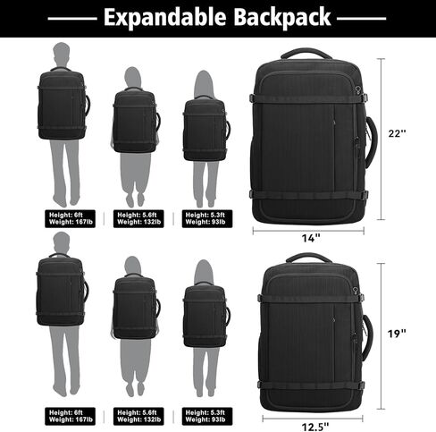 Ample Space Travel Backpack with LifetimeWarranty,Expandable Carry on Backpack with Cable Access Port,Fits 17.3"Laptop Notebook,Water Resistant Weekender Backpack Business Trips,Daily Travel,Black in Kuwait