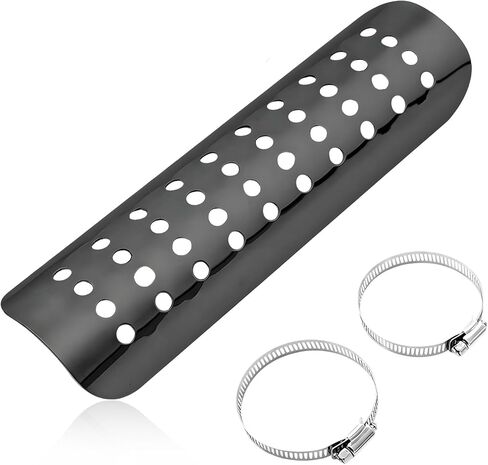 Motorcycle Heat Shield, Metal Exhaust Pipe Heat Insulation Cover with 2 Stainless Steel Clamps, Muffler Pipe Protector Heat-Shield Baffle Cover with Ventilation Hole (Black) in Saudi Arabia