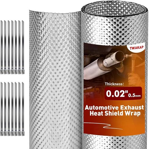 Exhaust Heat Shield Automotive, 12" x 20" Heavy Duty Embossed Aluminum Heat Shield Wrap - Reflects 95% of Radiant Heat, Muffler Exhaust Wrap for Car, with 15 Metal Ties in Kuwait