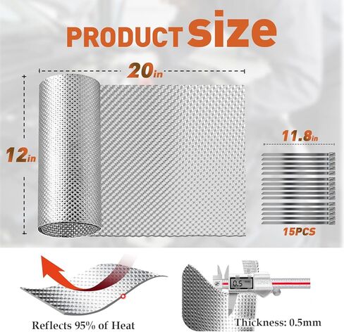 Exhaust Heat Shield Automotive, 12" x 20" Heavy Duty Embossed Aluminum Heat Shield Wrap - Reflects 95% of Radiant Heat, Muffler Exhaust Wrap for Car, with 15 Metal Ties in Kuwait