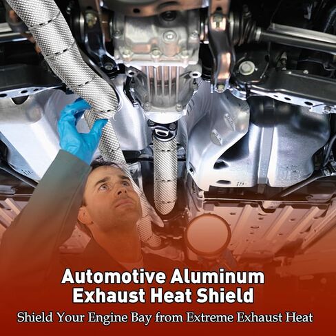 Exhaust Heat Shield Automotive, 12" x 20" Heavy Duty Embossed Aluminum Heat Shield Wrap - Reflects 95% of Radiant Heat, Muffler Exhaust Wrap for Car, with 15 Metal Ties in Kuwait