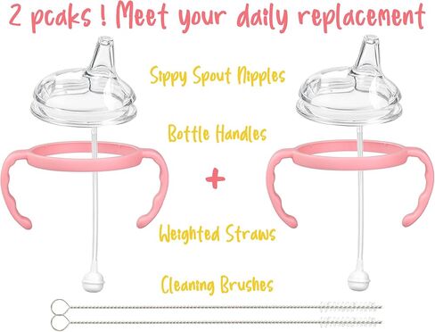Sippy Cup Soft Spout Conversion Kit for Comotomo Baby Bottles, Sippy Cup Transition Set with Sippy Spout Nipples, Weighted Straws, Bottle Handles and Cleaning Brushes, Green, 2 Pack in Saudi Arabia