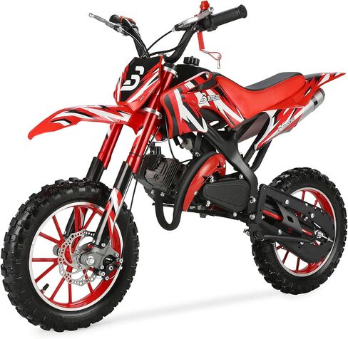 49CC Kids Gas Dirt Bike, 2-Stroke Gas Powered Motorcycle, Dual Disc Brakes, Front & Rear Shock, 10" Off-Road Tires, 28 MPH Top Speed, 132 LBS Max Load, Mini Dirtbike for Kids 8-14, White in Kuwait