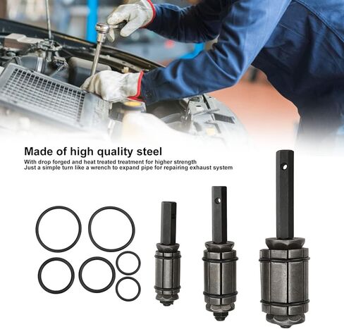 3PCS Exhaust Tail Pipe Expander Set, Universal Muffler Spreader Tool Kit, Heavy Duty Steel Exhaust Pipe Stretcher with Rubber Rings for Auto Repair, Includes 3 Sizes in in Kuwait