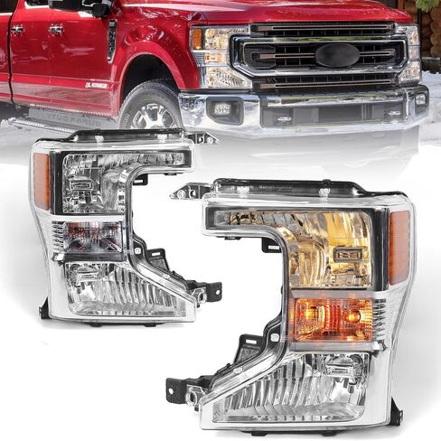 Pair Headlights Assembly for Ford F250 F350 SuperDuty 2020 2021 2022 Left Driver Side and Right Passenger Side Chrome Housing Halogen Headlamps in Kuwait