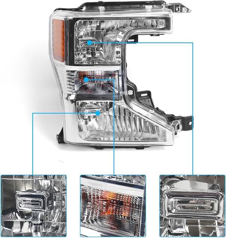 Pair Headlights Assembly for Ford F250 F350 SuperDuty 2020 2021 2022 Left Driver Side and Right Passenger Side Chrome Housing Halogen Headlamps in Kuwait