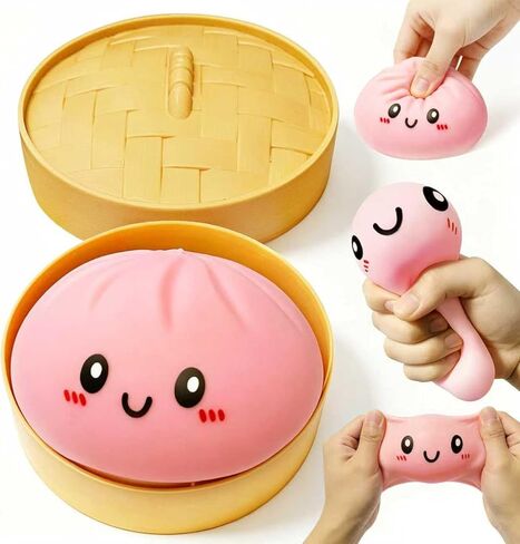2026 Upgraded Dumpling Stress Ball, Dumpling Squishies Toy with Steamer, Squishy Dumpling Toy Mystery Box, Soft and Fun Stress Relief Toys, A Surprise Gift for Teenagers and Adults (Pink) in Kuwait