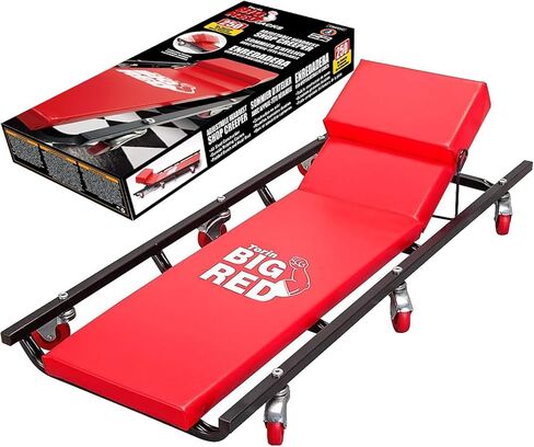 Big RED Torin Rolling Garage/Shop Creeper: 40" Padded Mechanic Cart with Adjustable Headrest and 6 Casters, Red in Kuwait