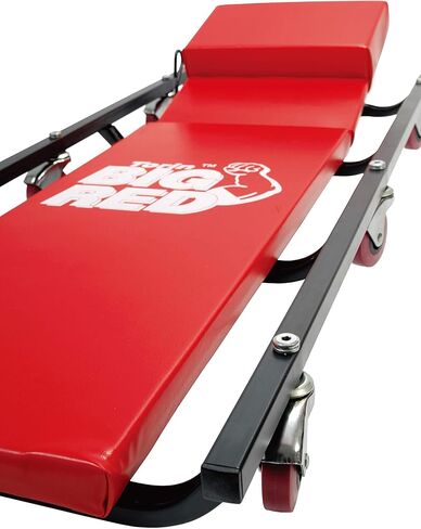 Big RED Torin Rolling Garage/Shop Creeper: 40" Padded Mechanic Cart with Adjustable Headrest and 6 Casters, Red in Kuwait
