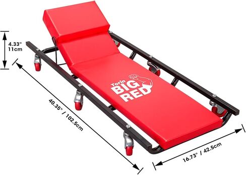 Big RED Torin Rolling Garage/Shop Creeper: 40" Padded Mechanic Cart with Adjustable Headrest and 6 Casters, Red in Kuwait