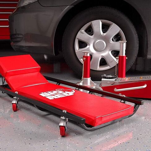 Big RED Torin Rolling Garage/Shop Creeper: 40" Padded Mechanic Cart with Adjustable Headrest and 6 Casters, Red in Kuwait