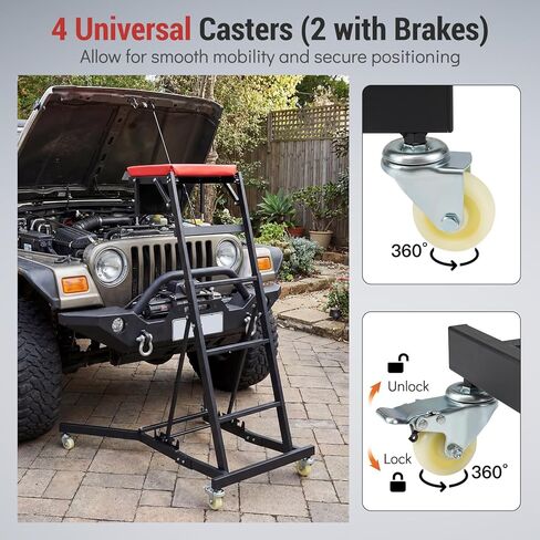 Topside Automotive Engine Creeper, Foldable Mechanic Creeper with 42"-69" Adjustable Height, Casters & Tool Pouch, 400 LBS Capacity Creeper for Truck, SUV & Garage Repair, Black & Red in Kuwait