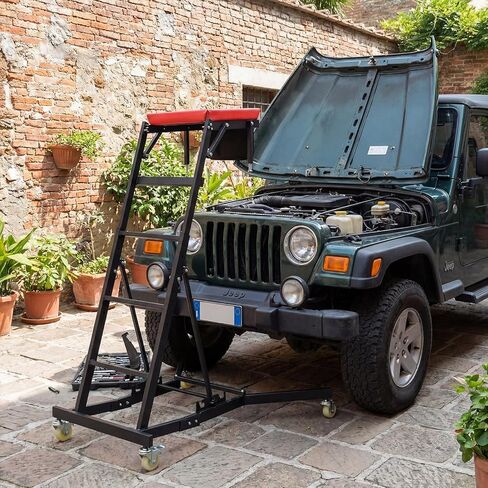 Topside Automotive Engine Creeper, Foldable Mechanic Creeper with 42"-69" Adjustable Height, Casters & Tool Pouch, 400 LBS Capacity Creeper for Truck, SUV & Garage Repair, Black & Red in Kuwait