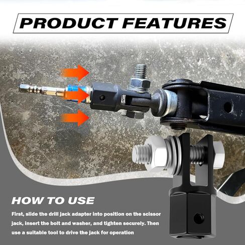 Car Scissor Jack Adapter Driven by 1/2" Impact Drills or 13/16" Lug Wrench,Sturdy Car Scissor Jack Drill Adapter Easily Lifts Jacks,Professional Labor-Saving Cars Jacks Adapters in Kuwait