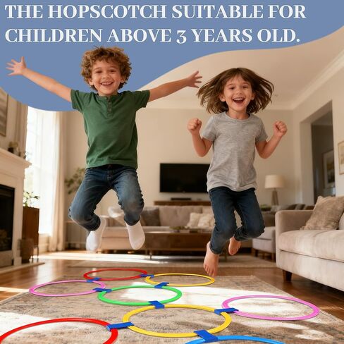 Multi-Game Hopscotch Set with Toss Bean Bags, Hopscotch Ring Game for Kids, Outdoor Physical Games Promoting Coordination, Durable Playground Toys for Boys and Girls in Kuwait