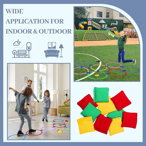 Multi-Game Hopscotch Set with Toss Bean Bags, Hopscotch Ring Game for Kids, Outdoor Physical Games Promoting Coordination, Durable Playground Toys for Boys and Girls in Kuwait