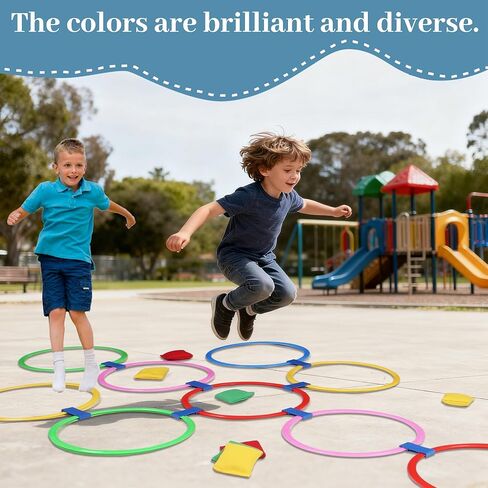Multi-Game Hopscotch Set with Toss Bean Bags, Hopscotch Ring Game for Kids, Outdoor Physical Games Promoting Coordination, Durable Playground Toys for Boys and Girls in Kuwait