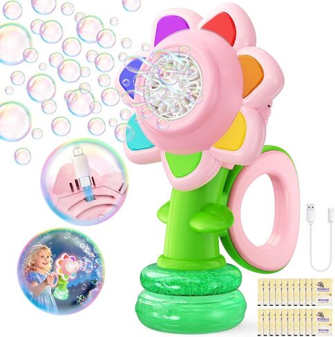 Yunaking Bubble Machine Wands Kids Toys: Remote Control Bubble Gun Rechargeable Bubbles LED Light Outdoor Toys for 3 4 5 6 7 8 Girl Boy Toddler Party Wedding, Gift for Birthday Easter Valentines Xmas in Kuwait