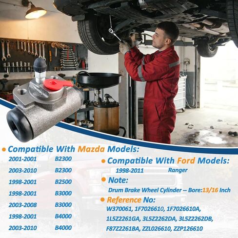 1F7026610 أسطوانة عجلة الفرامل الخلفية مكونة من قطعتين متوافقة مع موديلات Ford وMazda Ranger 1998-2011، B2300 2001/2003-2010، B2500 1998-2001، B3000 1998-2001/2003-2008، B4000 1998-2001/2003-2010 in Kuwait