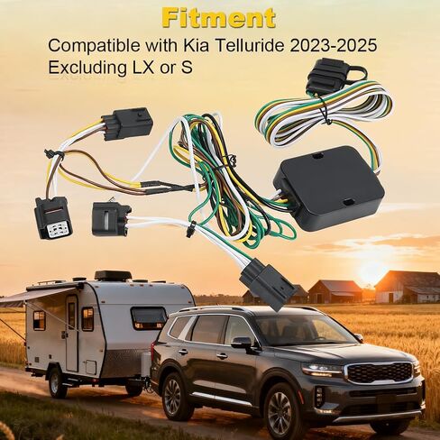 WATERWICH Custom 4-Pin Trailer Wiring Harness Compatible with Kia Telluride 2023-2025 Excluding LX or S Replacement for 56501 for Trailer Lights Connect in Kuwait