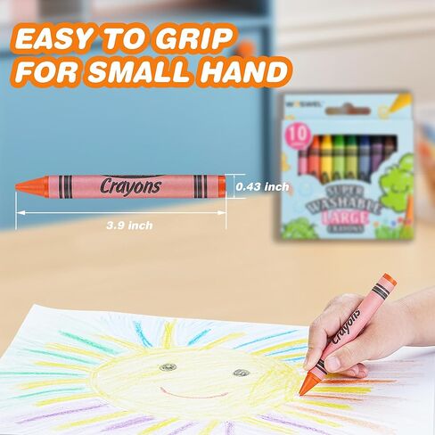 WOSWEL Super Washable Jumbo Crayons Bulk, 24 Pack Crayons with 10 Bright Colors, Non-Toxic Easy-Grip for Toddlers 1-3 & Kids Ages 4-8, Safe Art Supplies for Coloring Books & School Projects in Kuwait