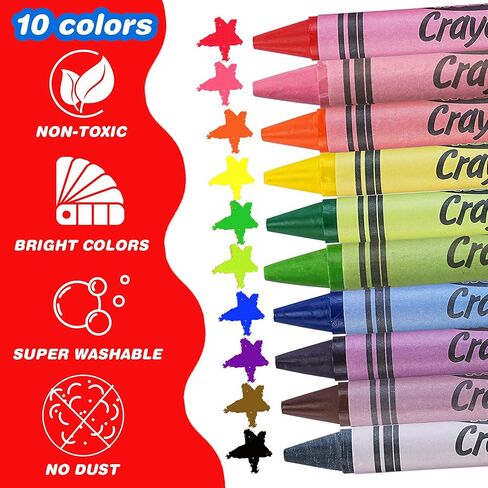 WOSWEL Super Washable Jumbo Crayons Bulk, 24 Pack Crayons with 10 Bright Colors, Non-Toxic Easy-Grip for Toddlers 1-3 & Kids Ages 4-8, Safe Art Supplies for Coloring Books & School Projects in Kuwait