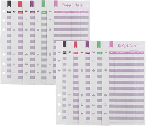 KALLORY Budget Planner Inserts A6 6-Hole Expense Tracking Sheets 60 Mixed Color Daily Budget Paper Refill for Cash Binder Home Office Supplies Random Color in Kuwait