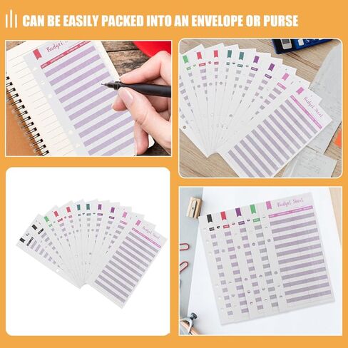 KALLORY Budget Planner Inserts A6 6-Hole Expense Tracking Sheets 60 Mixed Color Daily Budget Paper Refill for Cash Binder Home Office Supplies Random Color in Kuwait
